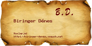 Biringer Dénes névjegykártya